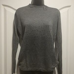 Zara Metallic Gray Pointelle Women's Sweater